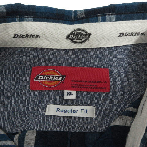 ディッキーズ Dickies シャツ ワークシャツ レギュラーフィット 半袖 胸ポケ ロゴ刺繍 コットン混 チェック ブルー 青 紺 白 XL_画像8