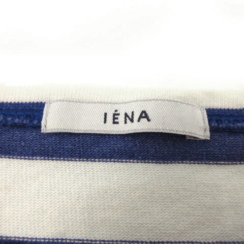 イエナ IENA カットソー フレンチスリーブ レース切替え コットン 厚手 ボーダー ブルー 青 オフ白 レディース_画像8