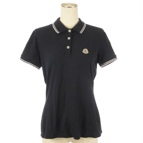 モンクレール MONCLER MAGLIA POLO MANICA CORTA ポロシャツ 半袖 ロゴワッペン 鹿の子 ネイビー M レディース_画像1