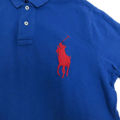 ポロ ラルフローレン POLO RALPH LAUREN ポロシャツ 半袖 ビックポニー刺繍 コットン ブルー 青 レッド 赤 M メンズ_画像3