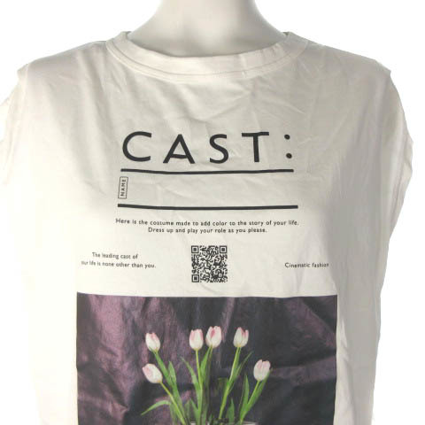 キャストコロン CAST： 近年モデル Tシャツ カットソー ノースリーブ プリント 白 ホワイト S レディース_画像4