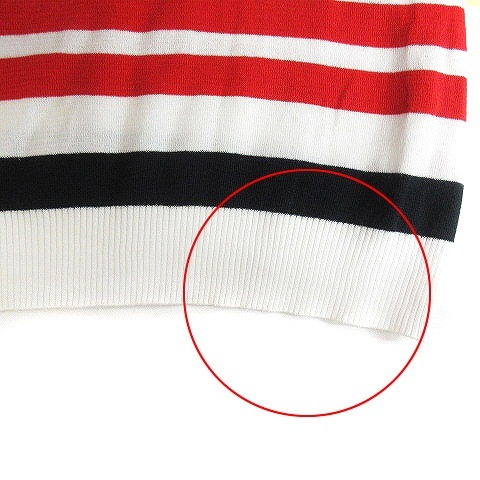 バーバリーブルーレーベル ニット セーター 半袖 ロゴ プレート 裾 袖 リブ コットン ボーダー 赤 白 38 XS位_画像7