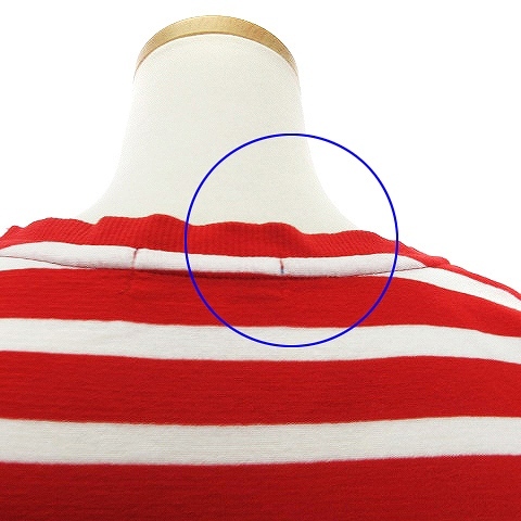 バーバリーブルーレーベル ニット セーター 半袖 ロゴ プレート 裾 袖 リブ コットン ボーダー 赤 白 38 XS位_画像6