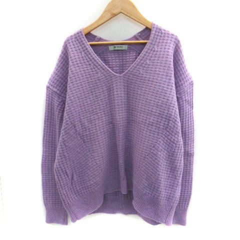  Nano Universe nano universe knitted sweater long sleeve V neck wool 38 purple purple /SM13 #MO lady's 