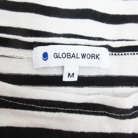 グローバルワーク GLOBAL WORK カットソー Tシャツ 長袖 ボートネック 透け感 ボーダー柄 M 白 黒 ホワイト ブラック /FF27 レディース_画像5