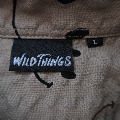 未使用品 ワイルドシングス WILDTHINGS シャツ 半袖 スマイル スマイリー にこちゃん 総柄 ベージュ L メンズ_画像4