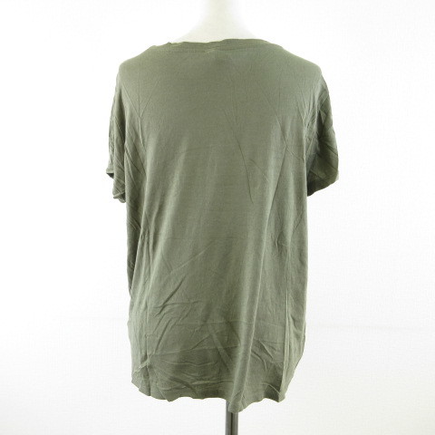 エイチ&エム H&M カットソー Tシャツ 半袖 ワンポイント カーキ 緑 M *T493 レディース_画像2
