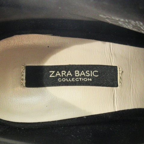 ザラ ベーシック ZARA BASIC COLLECTION ブーツ ブーティ ショート ハイヒール アーモンドトゥ フェイクスエード 金ファスナー 36 黒_画像6