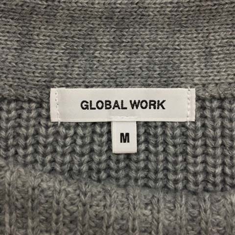 グローバルワーク GLOBAL WORK セーター ニット プルオーバー ボートネック 無地 切替 シャギー ナイロン 長袖 M グレー レディース_画像5