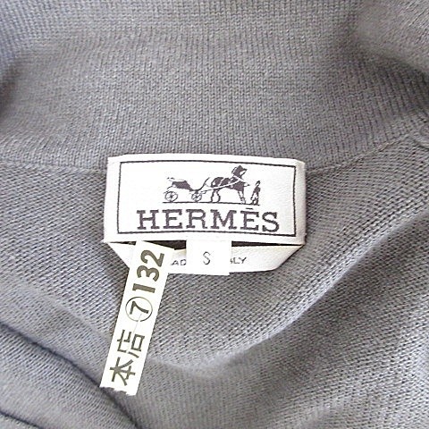 エルメス HERMES ニット セーター 長袖 ハーフジップ 配色 カシミヤ 綿 グレー オフホワイト S メンズ_画像3