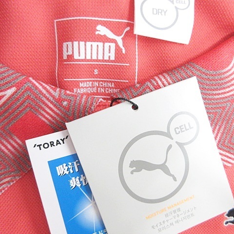 未使用品 プーマ PUMA GOLF ゴルフ ポロシャツ 長袖 速乾 DRY 幾何柄 刺繍 赤 レッド オレンジ グレー S レディース_画像3