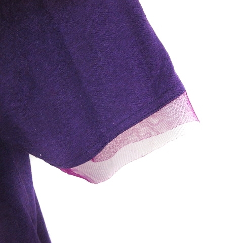 aru Velo Velo olleborebla T-shirt cut and sewn short sleeves tunic height cotton pig san print embroidery beads rhinestone purple lady's 