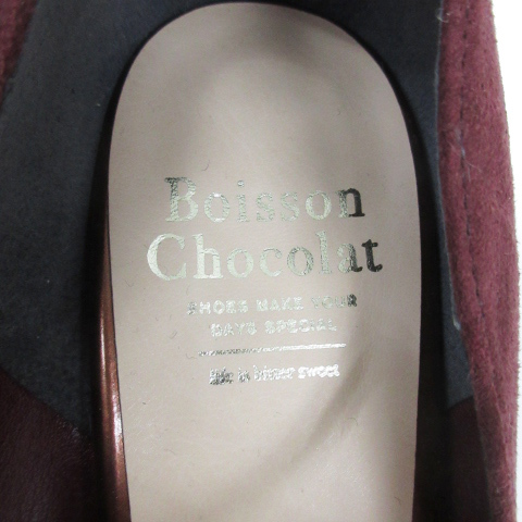 ボワソンショコラ Boisson Chocolat ストラップパンプス ポインテッドトゥ ハイヒール ピンヒール スエード 25 ワインレッド 赤 レディース_画像6