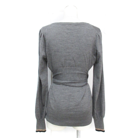  Michel Klein MICHEL KLEIN knitted cut and sewn long sleeve U neck ribbon attaching line wool .M. gray /FF26 lady's 