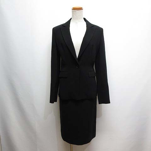 アナイ ANAYI ジャケット スカート スーツ セットアップ 1B 36 黒 ブラック 薄手 春夏用 日本製 レディース