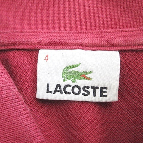 ラコステ LACOSTE ゴルフ ポロシャツ 半袖 ボーダー リブ 綿 赤 白 レッド ホワイト 4 メンズ_画像3
