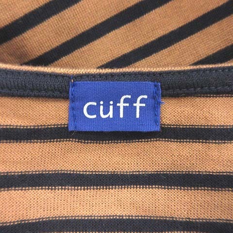 カフ cuff ニット カットソー 長袖 ドロップショルダー ボーダー ボートネック 茶 キャメル 黒 ブラック /CT レディース_画像6