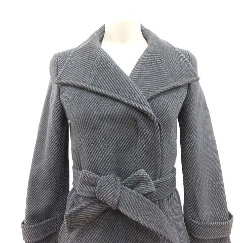  Comme Ca Du Mode coat shawl color diagonal stripe wool Anne gola. total lining waist Mark 5 charcoal gray #MO lady's 