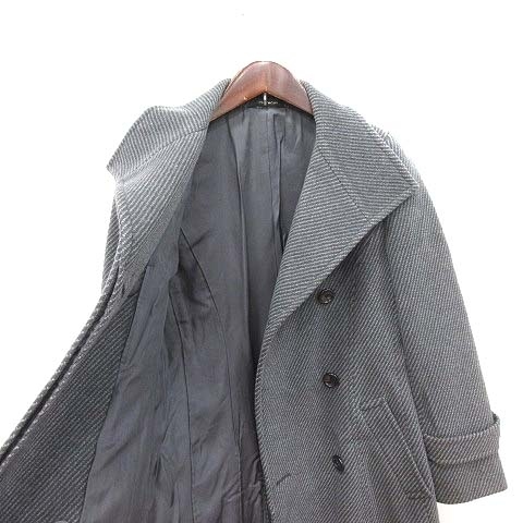  Comme Ca Du Mode coat shawl color diagonal stripe wool Anne gola. total lining waist Mark 5 charcoal gray #MO lady's 