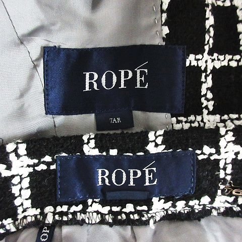 ロペ ROPE セットアップ スカートスーツ ツイード 長袖 ショート丈 ミニ丈 フレア チェック ウール混 7AR 63-90 ブラック ※EKM レディース_画像6