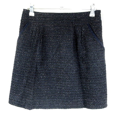  jewel change z Arrows tweed skirt tight Mini side fastener tuck lame wool thick 36 navy blue navy lady's 