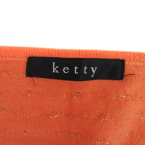 Katty KETTY knitted cut and sewn round neck long sleeve embroidery wool M orange /HO36 lady's 