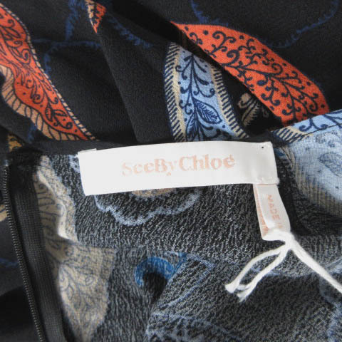 未使用品 シーバイクロエ SEE BY CHLOE タグ付き ワンピース ロング ペイズリー柄 半袖 とろみ ブラック 黒 34 CHS19ARO21039 レディース_画像6