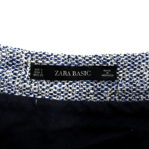 ザラ ベーシック ZARA BASIC スカート ボダンダウン 台形 ひざ丈 ツイード フリンジ ブルー 青 ネイビー 紺 ホワイト 白 S_画像8
