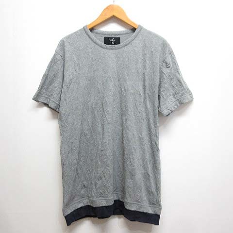 ワイズ Y's 美品 半袖 Tシャツ カットソー 4 グレー レイヤード風 ワッシャー加工 日本製 YX-T56-057 メンズ