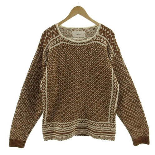 トゥデイフル TODAYFUL ニット セーター Nordic Over Knit 長袖 スカラップ アルパカ混 ノルディック柄 ブラウン 茶 ライトベージュ F_画像1