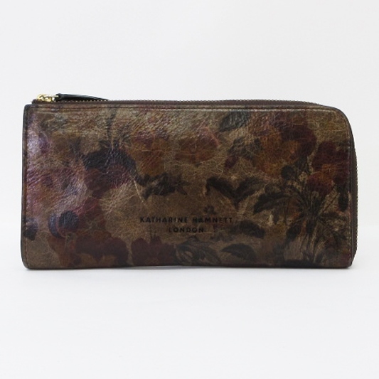 Katherine Ham Netto London Katharine Hamnett London L-образный Zhostner Long Wallet Кожаный кожи Pansy Flower Patter