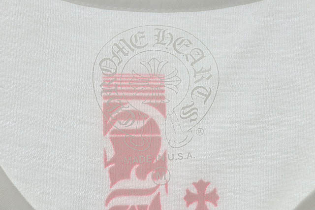 クロムハーツ CHROME HEARTS Neon Pink Stripe Logo Tee ネオン ピンク ストライプ ロゴ プリント ポケット 半袖 Tシャツ M 白 ホワイト ☆_画像6