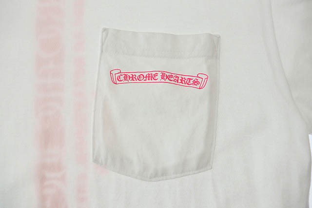 クロムハーツ CHROME HEARTS Neon Pink Stripe Logo Tee ネオン ピンク ストライプ ロゴ プリント ポケット 半袖 Tシャツ M 白 ホワイト ☆_画像4
