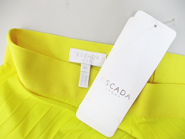 未使用品 エスカーダ ESCADA SPORT 膝丈 台形スカート 36 黄系 イエロー 無地 加工 裏地 タグ付 レディース_画像5