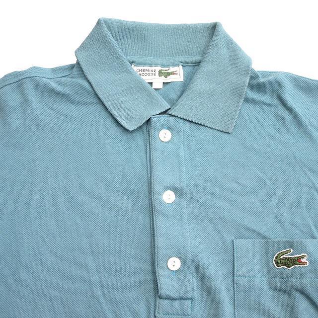 ラコステ LACOSTE 鹿の子 ポロシャツ カットソー ロゴ 半袖 オールド ヴィンテージ 青 ブルー系 メンズ♪８※_画像3