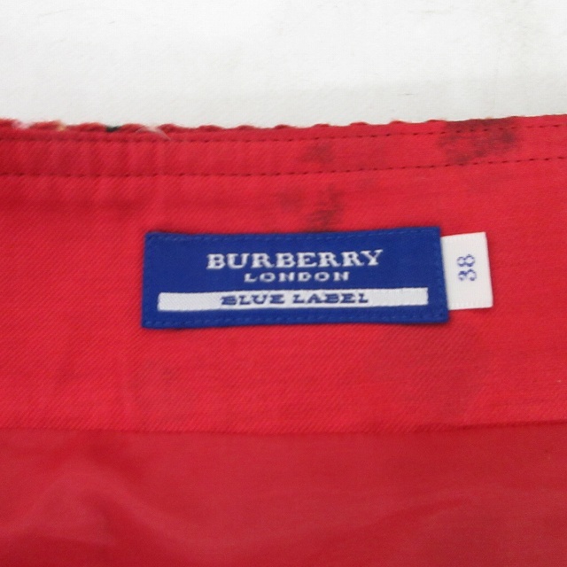 バーバリーブルーレーベル BURBERRY BLUE LABEL ギャザースカート ウール ノバチェック ロゴ刺繍 赤 レッド 緑 グリーン 黒 ブラック 38 S_画像4