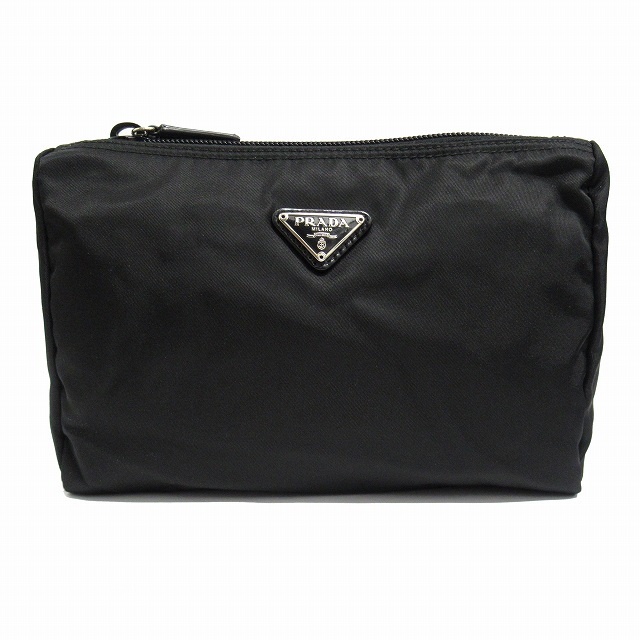 最安価格 ブラック 2ZH064 ポーチ プラダ レザー PRADA クラッチバッグ