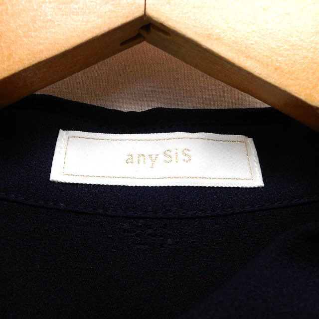 エニィスィス エニシス anySiS シャツ ブラウス ステンカラー タック 装飾 透け感 長袖 1 紺 ネイビー /NT26 レディース_画像3