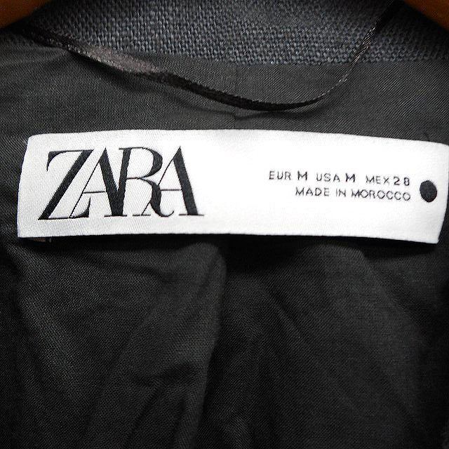 ザラ ZARA テーラードジャケット シングル 無地 リネン 麻 M チャコール /FT31 レディース_画像3