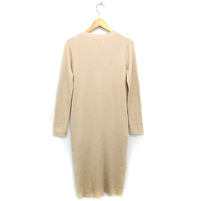  Moussy moussy cardigan knitted long rib high gauge cotton cotton long sleeve F beige /NT10 lady's 