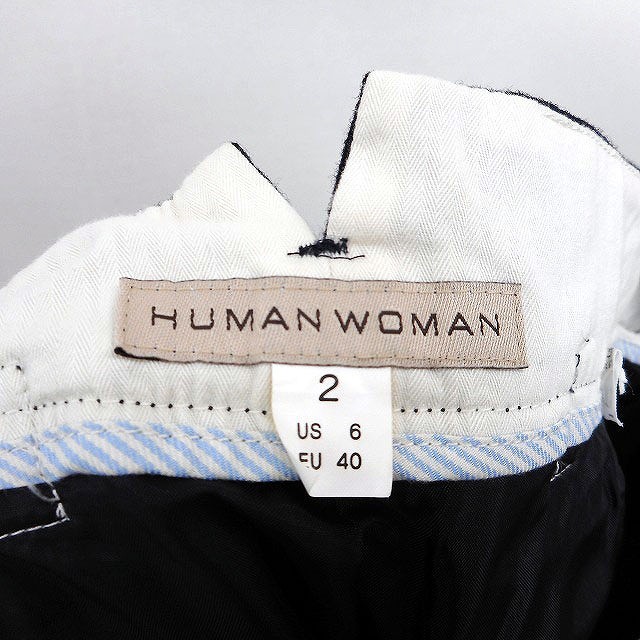 ヒューマンウーマン HUMAN WOMAN センタープレス パンツ セミワイド ストレート ストライプ 柄 バックベルト 毛 2 紺 /HT11 レディース_画像3