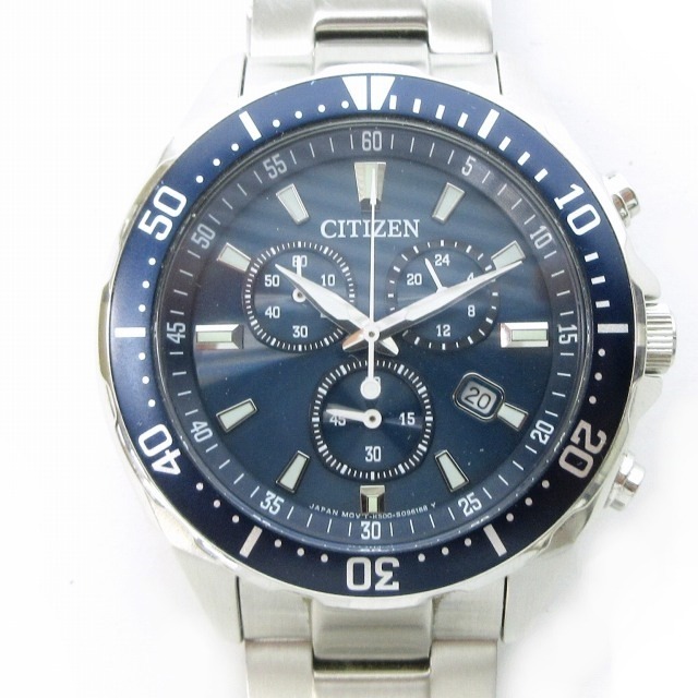 シチズン CITIZEN クロノグラフ 腕時計 H500-S064597 エコドライブ ソーラー ブルー文字盤 稼働品 シルバーカラー 0921 メンズ