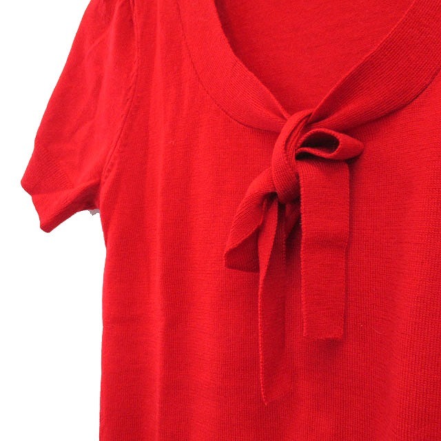 ロペ ROPE ニット セーター 半袖 サマーニット リボン ウール シンプル M レッド 赤 /KT15 レディース_画像6