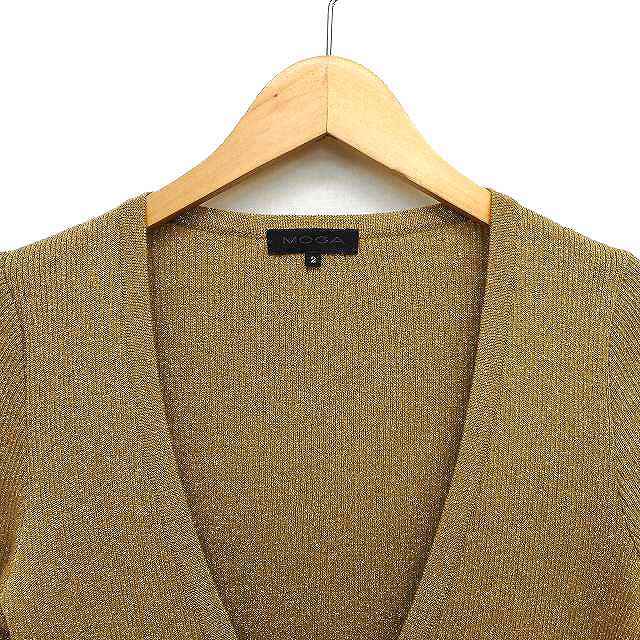  Moga MOGA cardigan knitted wool . rib high gauge lame long sleeve 2 Camel /NT16 lady's 