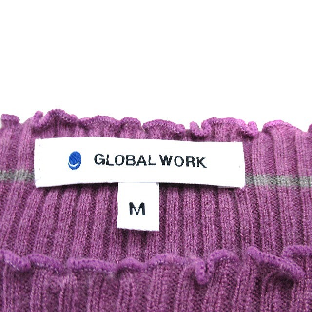 グローバルワーク GLOBAL WORK リブ ニット セーター 長袖 ボーダー M パープル 紫 /KT20 レディース_画像3