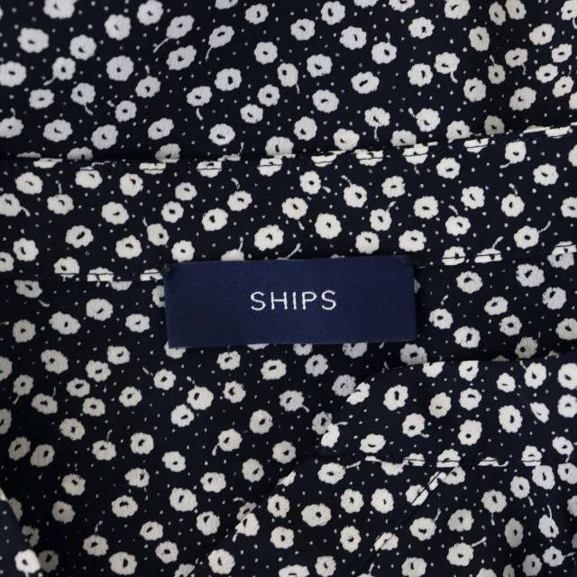 シップス SHIPS 近年モデル フラワープリントデザインワンピース ロング フレンチスリーブ 36 紺 白 ネイビー ホワイト レディース_画像3