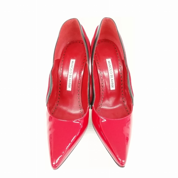 マノロブラニク MANOLO BLAHNIK HAMAKI パテント スウェード パンプス ポインテッドトゥ 美品 34 レッド レディース_画像5