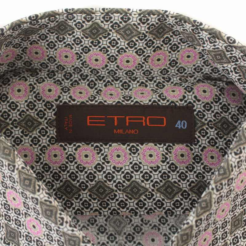 エトロ ETRO MILANO シャツ 長袖 総柄 ストライプ 40 M 黒 ブラック 紫 パープル /IR ■GY18 メンズ_画像3