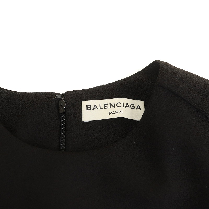 バレンシアガ BALENCIAGA ブラウス シャツ 半袖 Uネック 無地 シンプル 36 XS 黒 ブラック /SI4 レディース_画像8