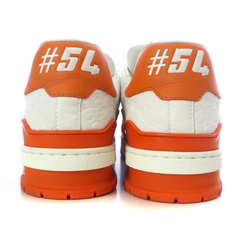 ルイヴィトン LOUIS VUITTON LV Trainer Line Sneaker #54 スニーカー ローカット レザー バイカラー 9.5 28cm 白 ホワイト オレンジ_画像3